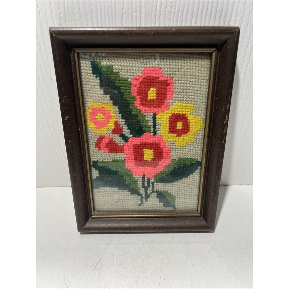 Completed Counted Cross Stitch ︱Pink/Red/Yellow Flowers︱Floral︱5x7 - Picture 1 of 4